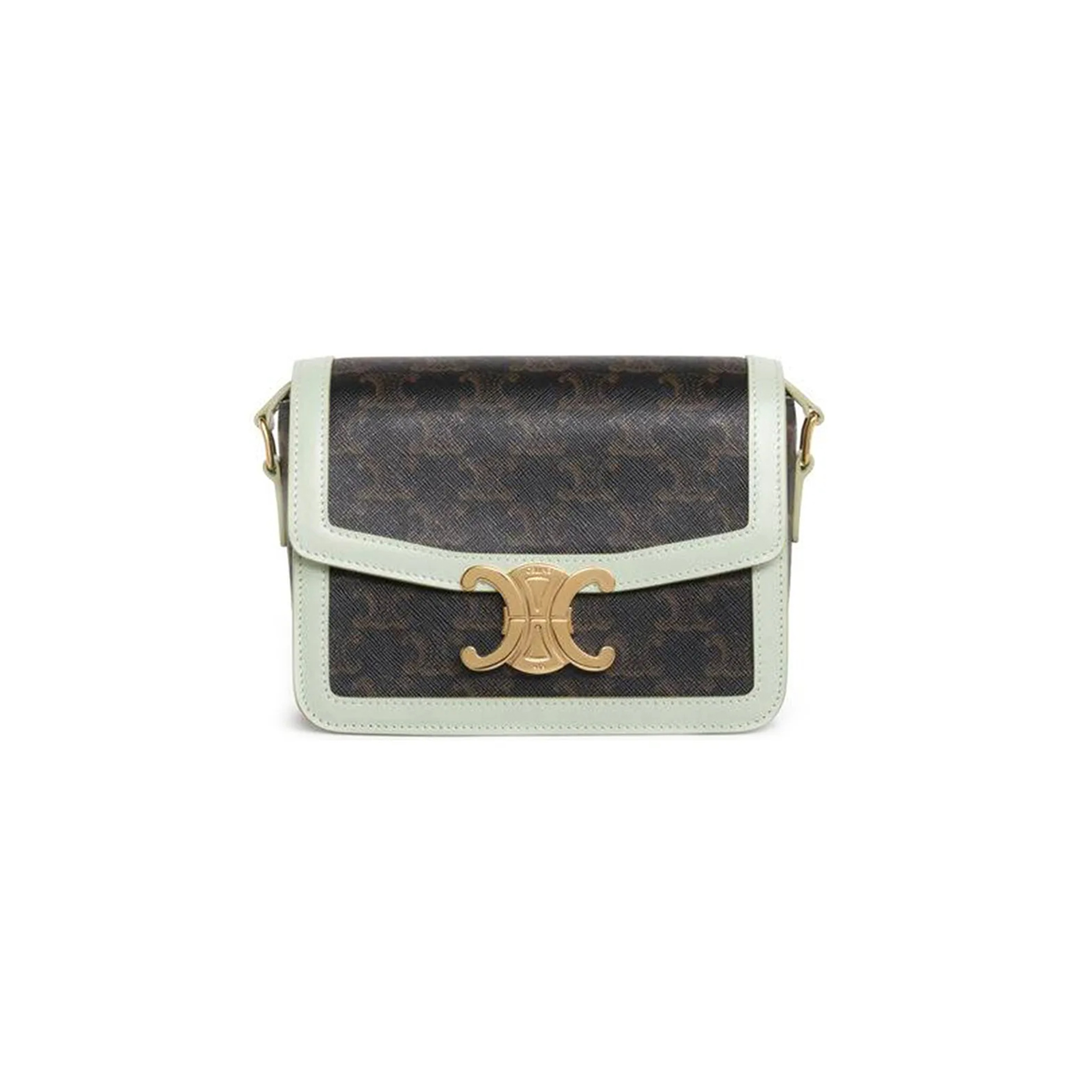 CELINE SMALL TEEN TRIOMPHE BAG IN TRIOMPHE CANVAS AND CALFSKIN 188882COZ.30PA (18.5*14*6cm)